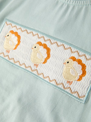 Fall Thanksgiving Plaid Chick Embroidery Smocking Boys Set
