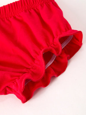 Christmas Plaid Smocking Embroidered Girls Bloomers Romper Set