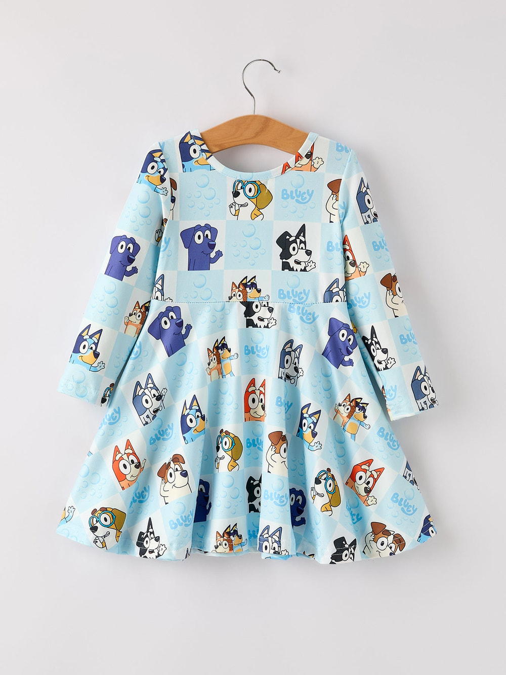Winter Christmas Character Print Blue Girls Dress