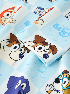 Winter Christmas Character Print Blue Girls Dress