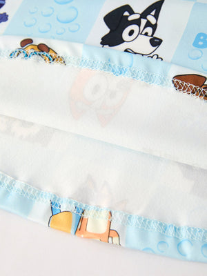 Winter Christmas Character Print Blue Girls Dress