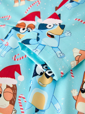 Winter Christmas Character Print Blue Girls Long Sleeve Dress