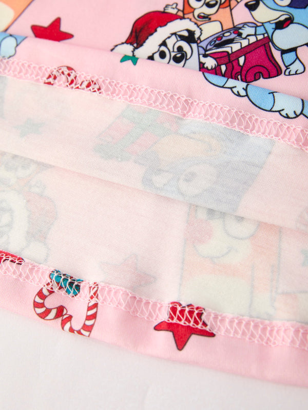 Winter Christmas Character Print  Pink Girls Dress