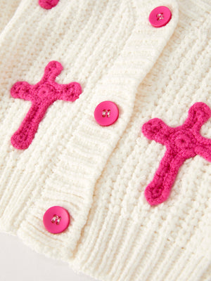 Christian girls cardigan sweater in a stylish angle 4 view, perfect for cozy and fashionable baby outfits.