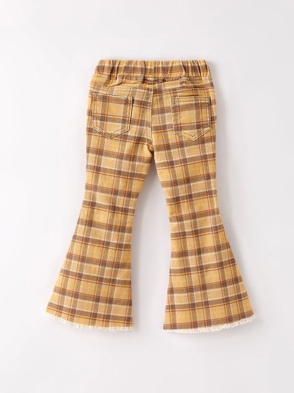 Autumn Thanksgiving Halloween Yellow and Brown Plaid Girls Jeans