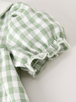 Fall Halloween & Thanksgiving Pumpkin Applique Plaid Green Girls Dress