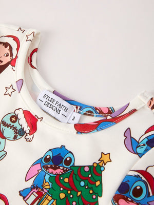 Winter Christmas Tree Character Print Girls Long Sleeve Casual Dress