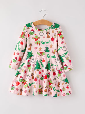 Winter Christmas Character Print Girls Dress