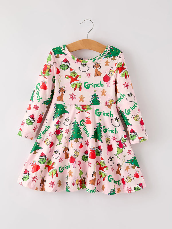 Winter Christmas Character Print Girls Dress