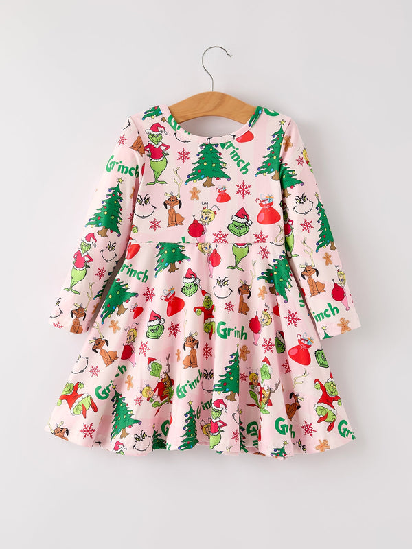 Winter Christmas Character Print Girls Dress