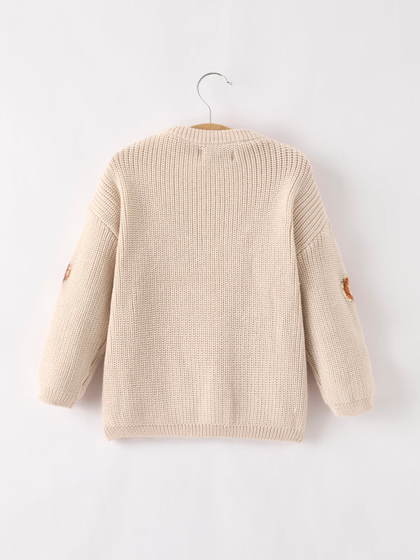 Thanksgiving Pumpkin Sequin Sweater – Beige, Perfect for Fall