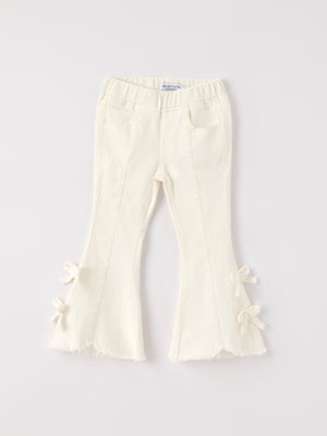 Fall Christmas Charming White Denim Pants with Cute Bows