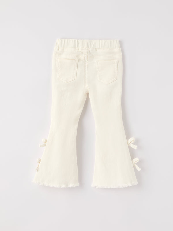 Fall Christmas Charming White Denim Pants with Cute Bows