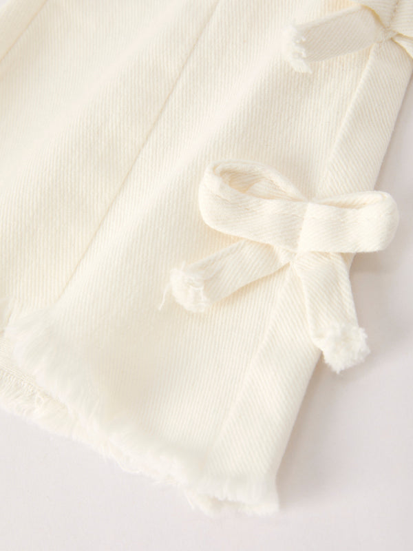 Fall Christmas Charming White Denim Pants with Cute Bows