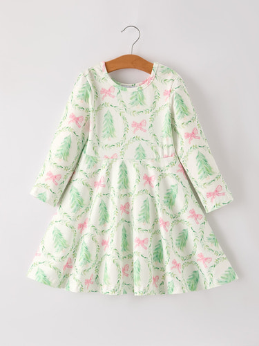 Festive Christmas Tree & Wreath Girls Dress