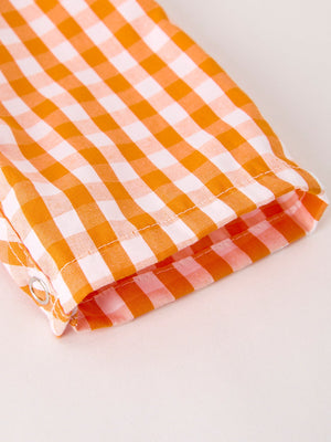 Fall Turkey Embroidered Romper for Baby Boys – Orange Checkered with Halloween Details