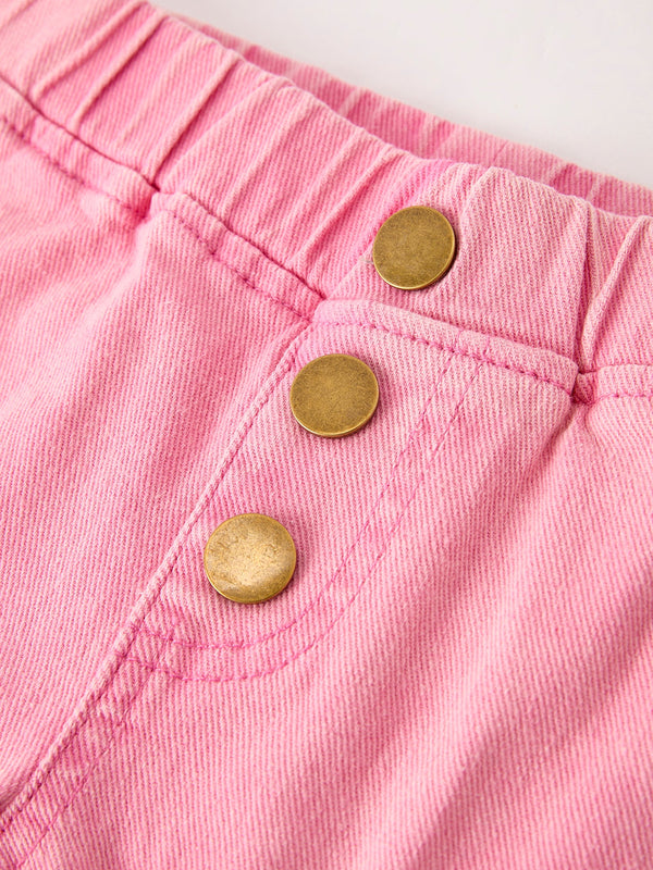 Pink Bell Bottom Jeans – Frayed Hem with Cargo Pockets
