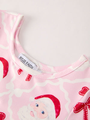 Winter Christmas Pink Santa and Bow Holiday Girls Dress