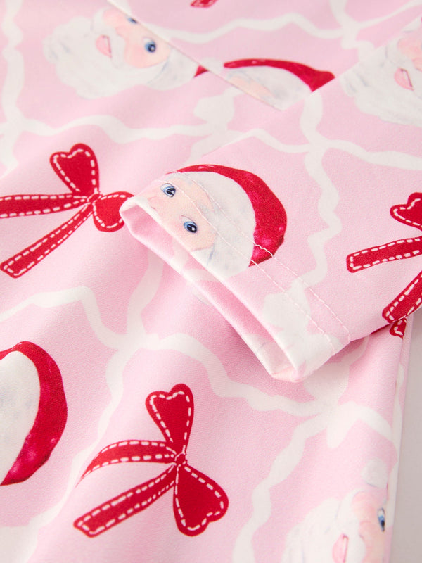 Winter Christmas Pink Santa and Bow Holiday Girls Dress