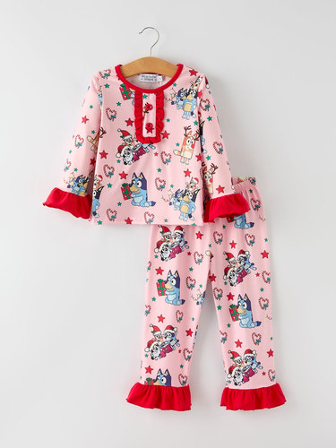 Christmas Festive Baby Girls Pajamas with Ruffles