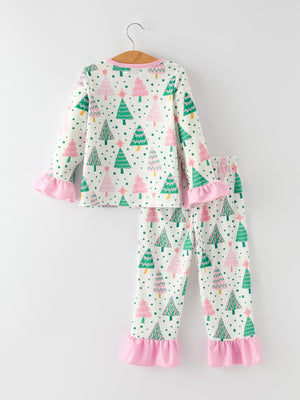 Christmas Tree Ruffles Girls Pajamas
