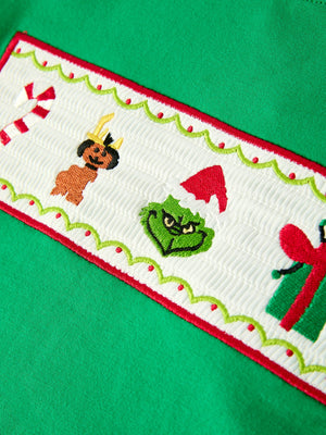 Christmas Character Candy Embroidery Green Boys Set