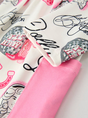 Pink Dolly Pattern Long Sleeve Dress – Cute Cowgirl Style for Girls