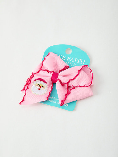 Christmas Santa Claus Pink Bow 4.1 Inch Hairpin
