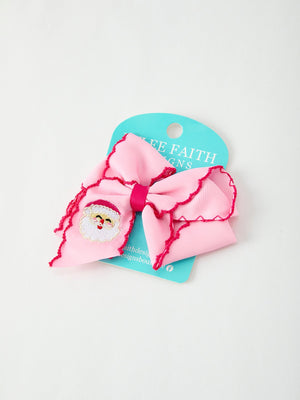 Christmas Santa Claus Pink Bow 4.1 Inch Hairpin