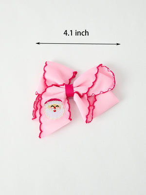 Christmas Santa Claus Pink Bow 4.1 Inch Hairpin
