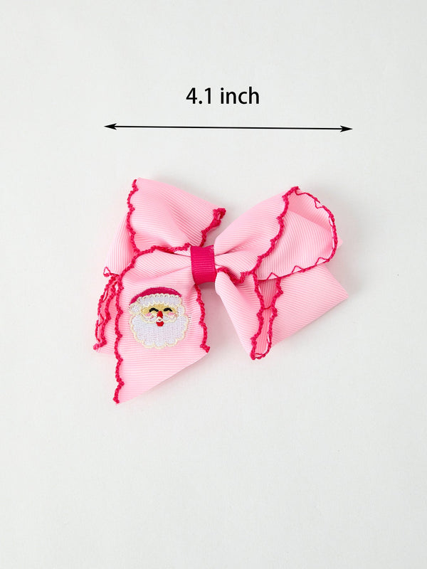 Christmas Santa Claus Pink Bow 4.1 Inch Hairpin
