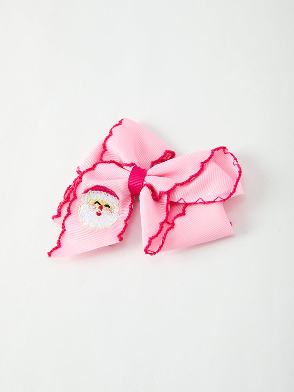 Christmas Santa Claus Pink Bow 4.1 Inch Hairpin