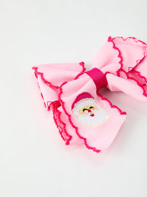 Christmas Santa Claus Pink Bow 4.1 Inch Hairpin