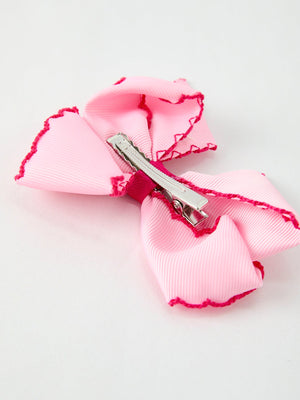 Christmas Santa Claus Pink Bow 4.1 Inch Hairpin