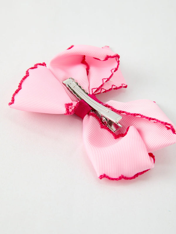 Christmas Santa Claus Pink Bow 4.1 Inch Hairpin