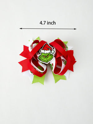 Christmas Character Red Green Bow 4.7 inch Hairpin