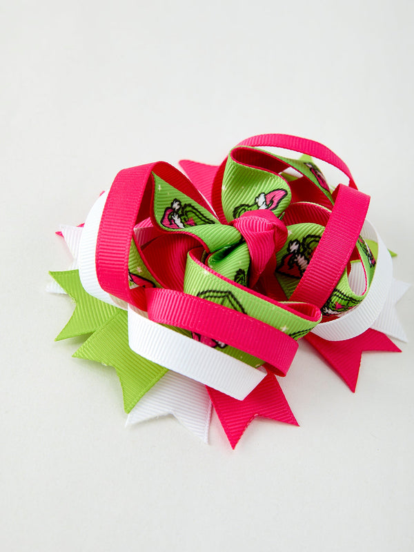 Fashion Christmas Character Red Green Bow 4.7 inch Hairpin