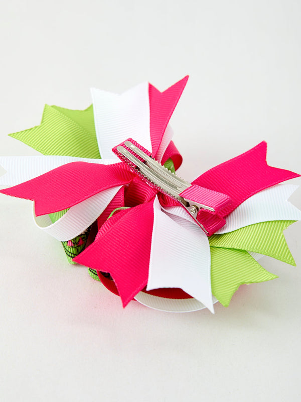 Fashion Christmas Character Red Green Bow 4.7 inch Hairpin