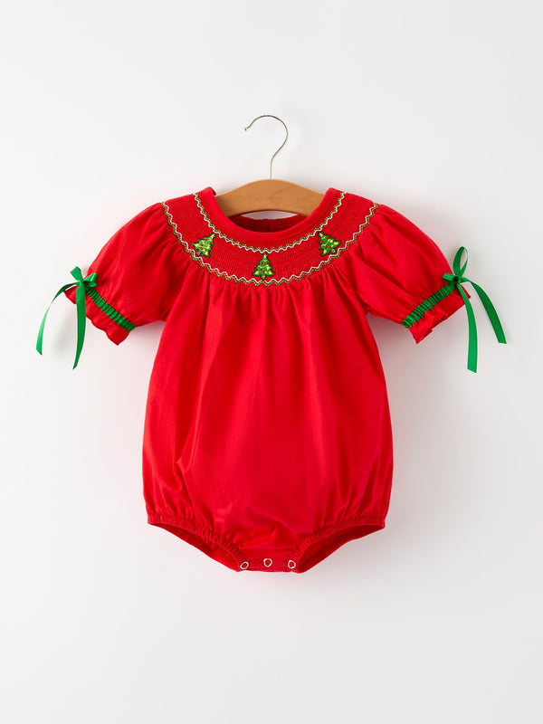 Christmas Baby Romper: Adorable Green Christmas Tree Embroidery