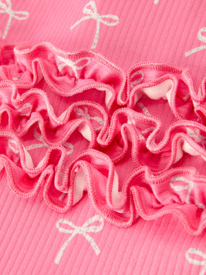 Christmas Bow Pink Romper with Hat for babies - stylish and sweet outfit, angle view 5.