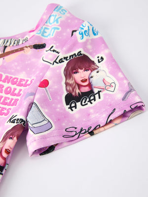 Christmas Purple Ts Twirly Print Girls Short sleeves Dress：Musical Journey in Style