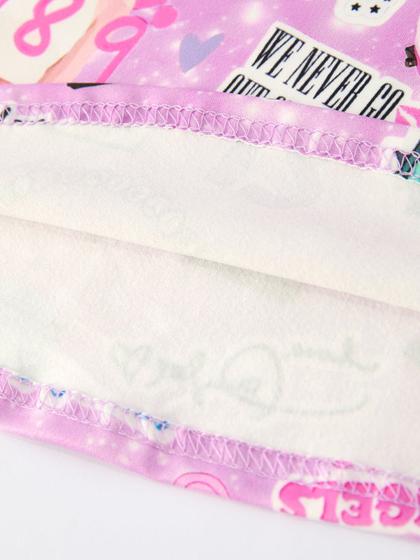 Christmas Purple Ts Twirly Print Girls Short sleeves Dress：Musical Journey in Style