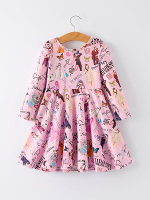 Christmas Ts Twirly Print Girls Milk Silk Dress：Musical Journey in Style