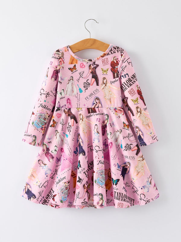 Christmas Ts Twirly Print Girls Milk Silk Dress：Musical Journey in Style
