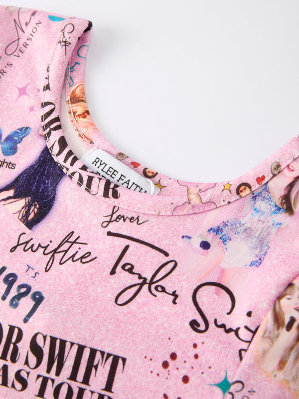 Christmas Ts Twirly Print Girls Milk Silk Dress：Musical Journey in Style