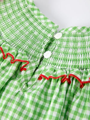 Christmas Tree Smocked Embroidery Girls Dress with Green Plaid