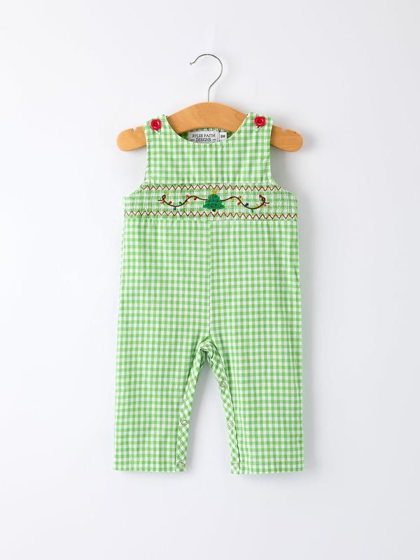 Christmas Tree Smocked Baby Romper with Green Plaid