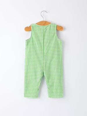 Christmas Tree Smocked Baby Romper with Green Plaid