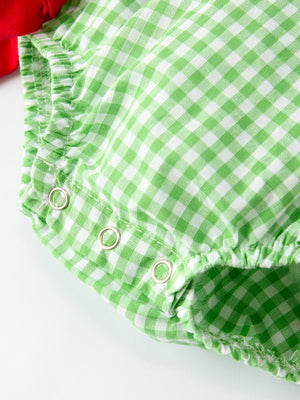 Christmas Tree Smocked Embroidery Baby Girls Romper with Green Plaid