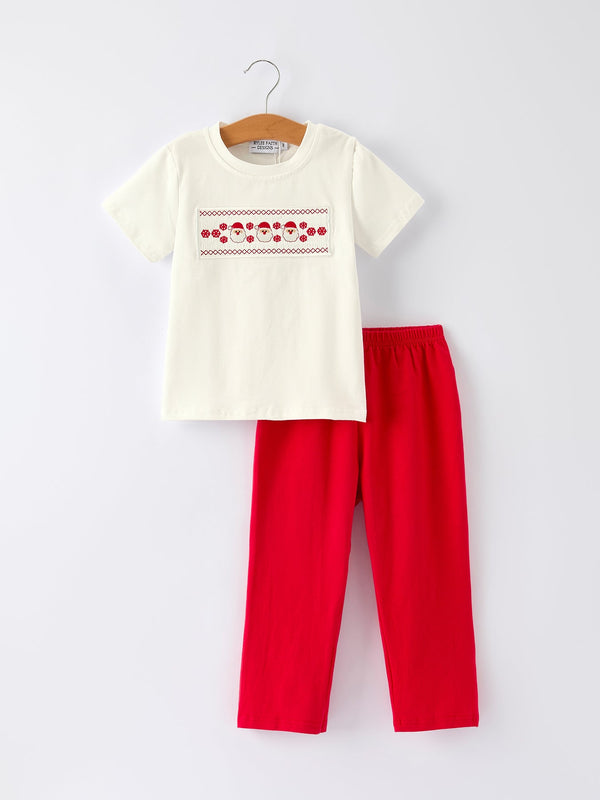 Red Christmas Smocked Embroidery  Boys Set